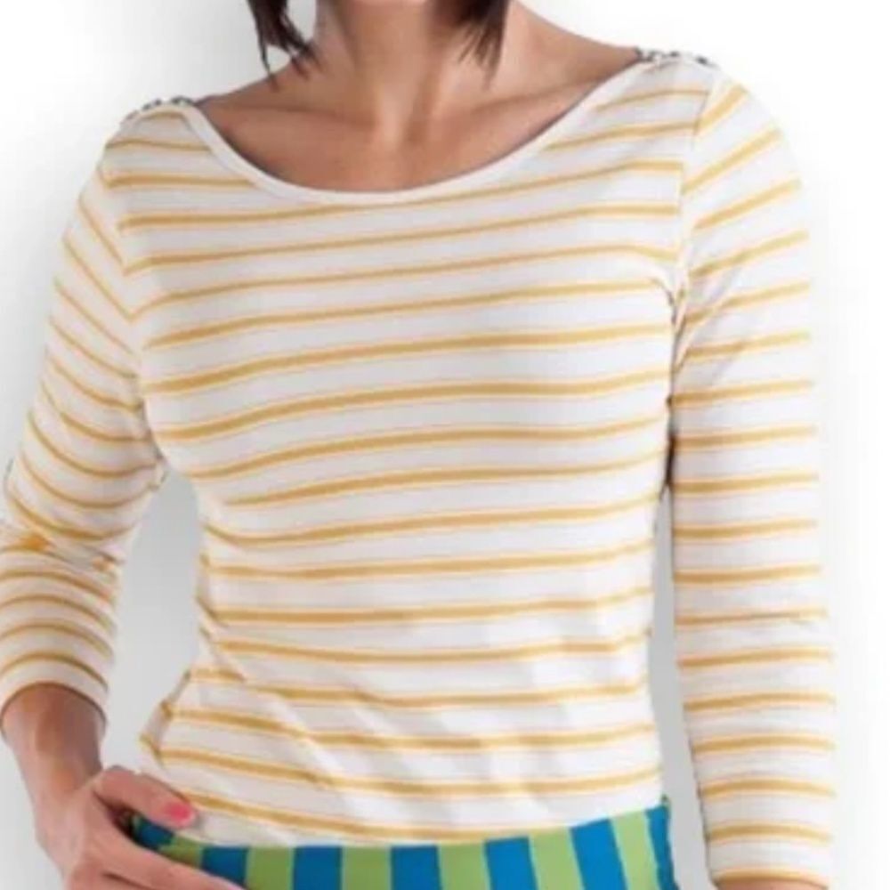 NWT MATILDA JANE Wonderful Parade Sunny Boat Neck Top Striped Mustard Small